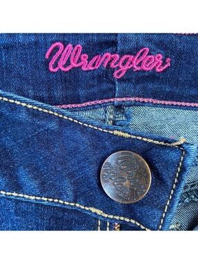 Wrangler jeans low rise blue cotton blend stretchy pink denim boot cut size 7/8